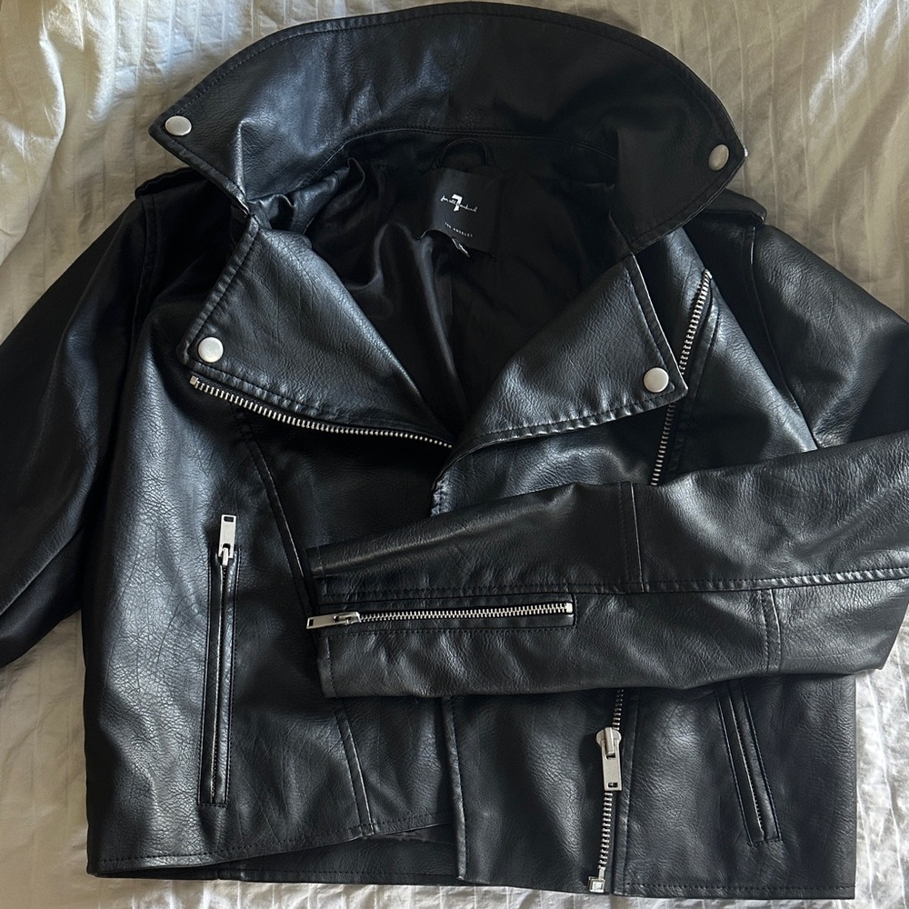 7 for all Mankind Black Leather Biker Jacket
